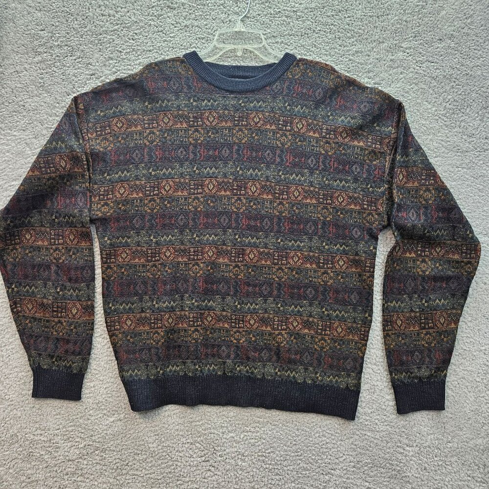 Vintage 90s Fenzia XXL Sweater Colorful Geometric Patterns Acrylic-Wool Blend